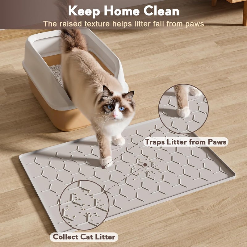 Garoopion Cat Litter Box Mat, Silicone Kitty Litter Mat, 24" X 16" Waterproof Silicone Pad for Floor, Light Gray - Image 3